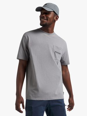 Men's Relay Jeans Boxy Embroidered Pocket Grey T-Shirt