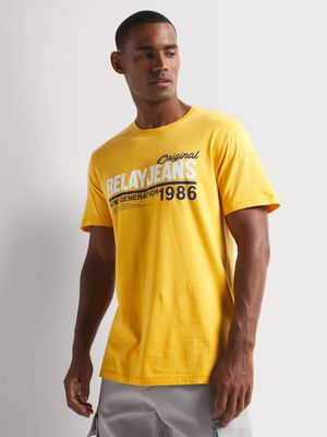 Men's Relay Jeans Slim Fit Underline Branded Graphic Yellow T-Shirt