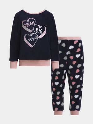Younger Girl's Navy & Pink Fleece Sleepwear Set