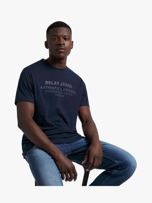 Men's Relay Jeans Slim Fit Tonal Branded Navy Graphic T-Shirt