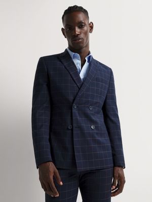 Men's Markham Slim W/pane Check Double Breasted Navy/Nat Suit Jacket