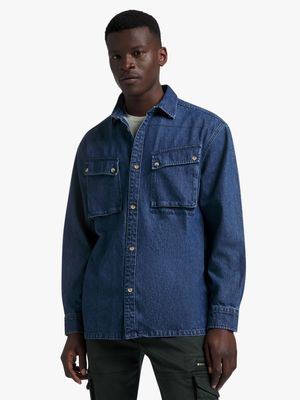 Men's Relay Jeans Oversized Statement Pocket Dark Denim Shirt