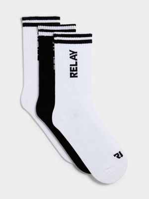 Men's Relay Jeans 3 Pack Logo White/Black Socks
