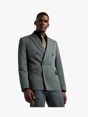 Men's Markham Slim Double Breasted Viscose Rich Moss Green Suit Jacket