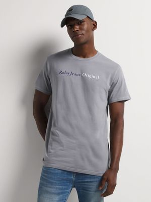 Men's Relay Jeans Basic Branded Grey Graphic T-Shirt