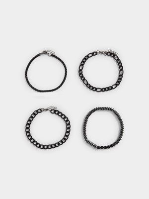 MKM Matte Black Metal and Bead Bracelet Pack