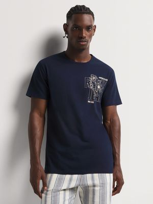Men's Relay Jeans Floral Outline Navy Graphic T-Shirt