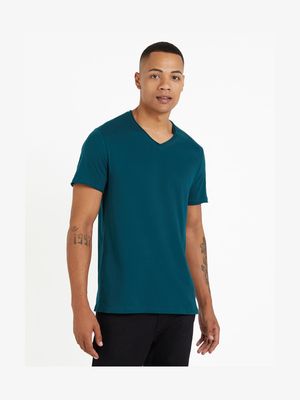 Men's Markham Raw Edge V-Neck Basic Forest Green T-Shirt