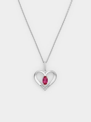 Sterling Silver Lab Grown Diamond & Created Ruby Heart Pendant