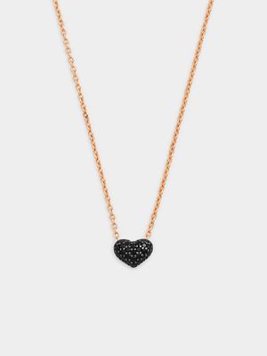Rose Plated Sterling Silver Black Cubic Zirconia Heart Pendant