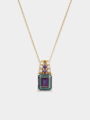 Gold Plated Sterling Silver Mystic Green Cubic Zirconia Emerald Pendant