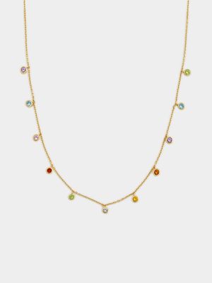 Gold Plated Sterling Silver Colourful Cubic Zirconia Dangle Chain