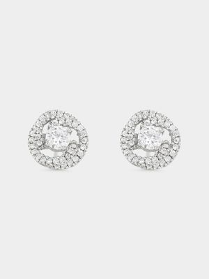 Sterling Silver Cubic Zirconia Round Swirl Stud Earrings
