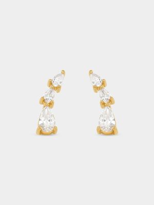 Gold Plated Sterling Silver Cubic Zirconia Pear Creeper Earrings