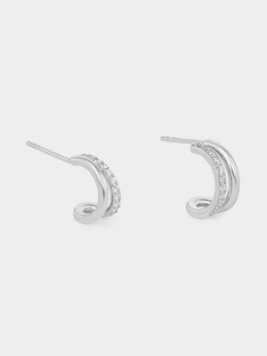 Sterling Silver Cubic Zirconia Mini Open Hoop Earrings