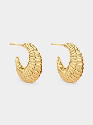 Gold Plated Sterling Silver Textured Cone Open Hoop Earrings