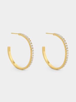Gold Plated Sterling Silver Cubic Zirconia Large Open Hoop Earrings