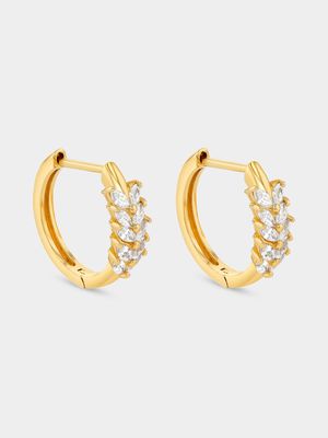 Gold Plated Sterling Silver Cubic Zirconia Marquise Scatter Hoop Earrings