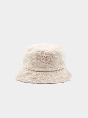 Girl's Cream Heart Bucket Hat