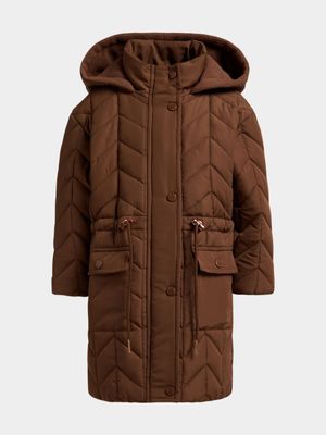 Younger Girl's Brown Quilted Puffer Jacket