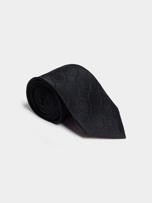 Fabiani Men's Monogram Crest Classic Black Silk Tie