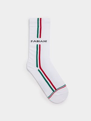 Fabiani Men's Tricolour Stripe White Anklet Socks