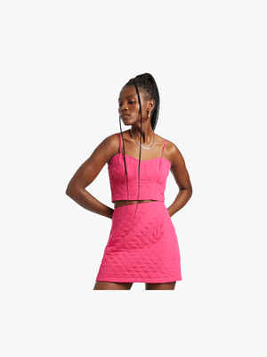 Women's Pink Quilted Co-Ord Corset Top