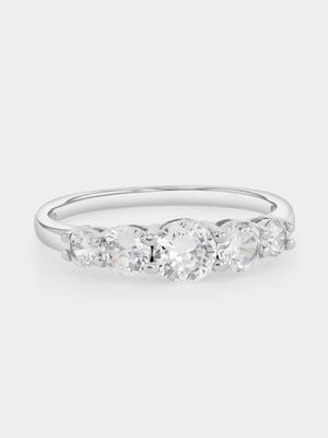 Sterling Silver Cubic Zirconia Five Stone Half Eternity Ring