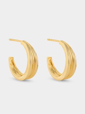 Gold Plated Sterling Silver Indented Open Hoop Earrings
