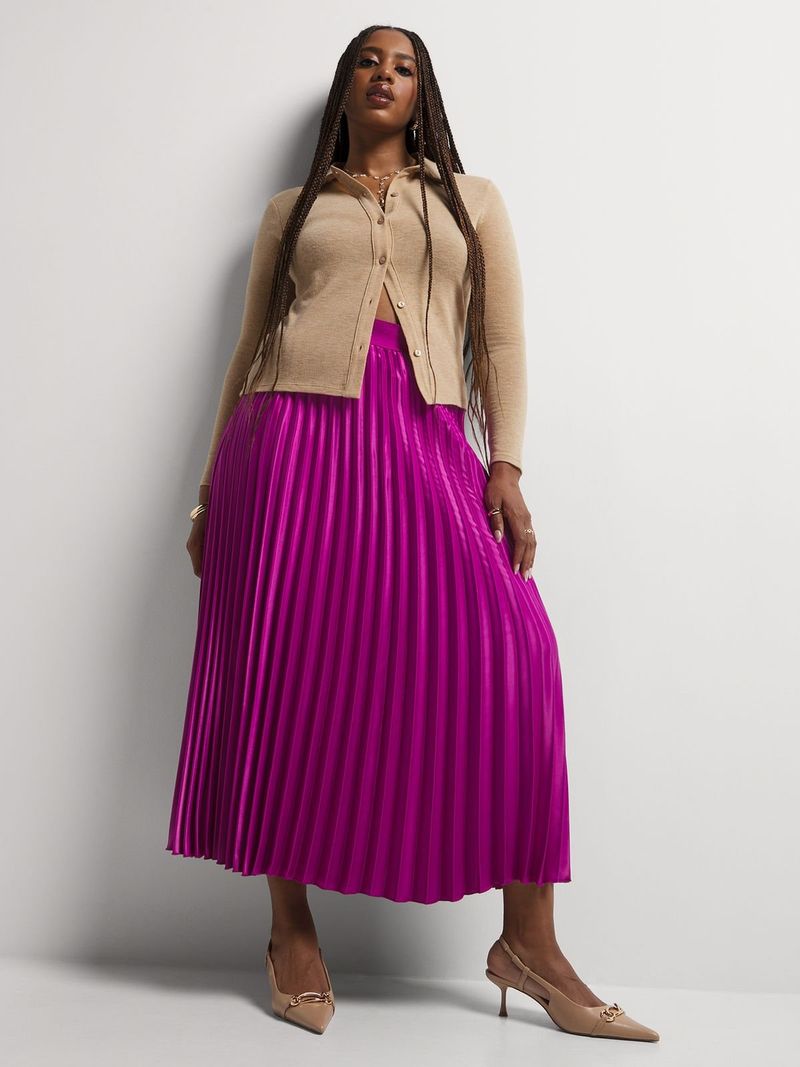 Pleated Satin Maxi Skirt - Bash.com