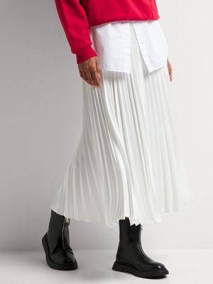 Pleated Satin Maxi Skirt