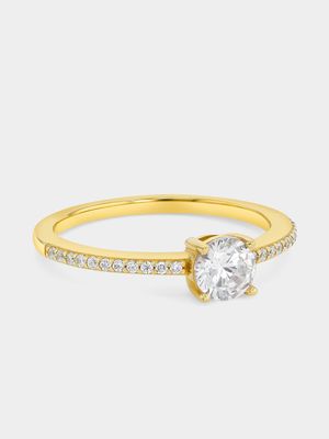 Gold Plated Sterling Silver Cubic Zirconia Oval Solitaire Ring