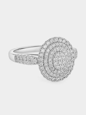 Sterling Silver Cubic Zirconia Oval Triple Halo Multi-Stone Ring