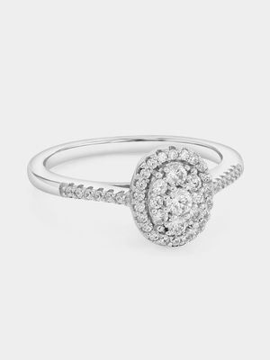 Sterling Silver Cubic Zirconia Oval Halo Pavé Ring