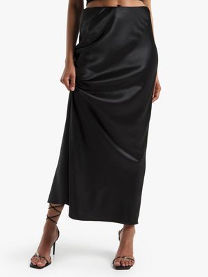 Women's Black Maxi Satin Skirt