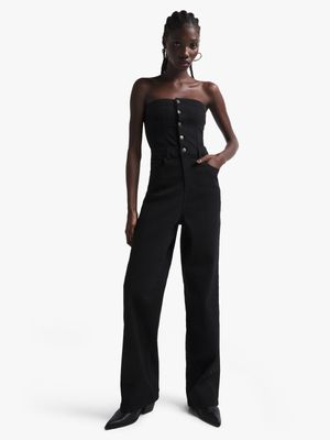 Women's Black Denim Bandeau Boiler Suit