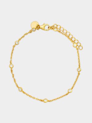 Gold Plated Sterling Silver Cubic Zirconia Station Bracelet