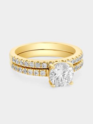 Gold Plated Sterling Silver Cubic Zirconia Round Solitaire Twinset Ring