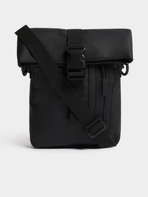 Men's Markham Coated Foldover Black Crossbody  Bag