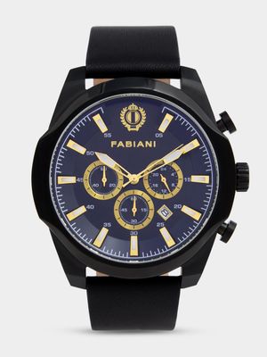 Fabiani Men's Chronograph Leather Strap Black/Gold Watch