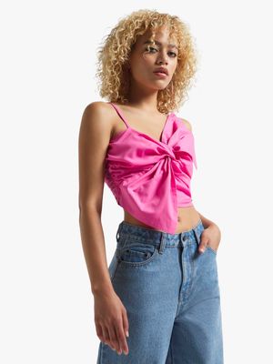 Women's Pink Bow Detail Strappy Top