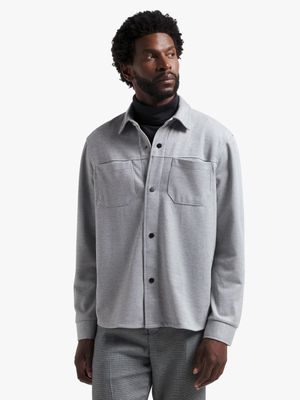 Jet Men's Grey Melange Pique Shacket Woven Top Outerwear