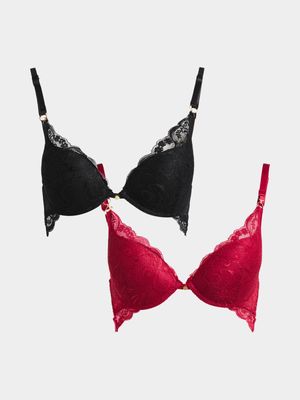 Jet Women's 2 Pack Red and Black Racerback Tshirt Fashion Bras