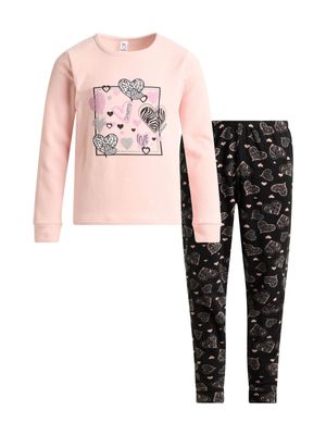 Jet Older Girls Pink/Black Fleece Pyjama Set