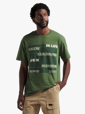 Jet Men's Green Outdoor Club Graphic T-Shirt in Khaki