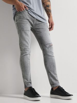 Men's Relay Jeans Super Skinny Rip and Repair Grey Wash Jeans