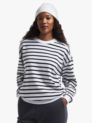 Women's Black & White Striped Sweat Top