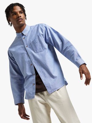 Nike Men's Life Long-Sleeve Oxford Button-Down Blue Shirt