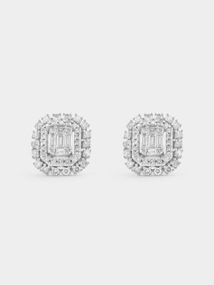 White Gold 0.40ct Diamond Emerald Halo Stud Earrings