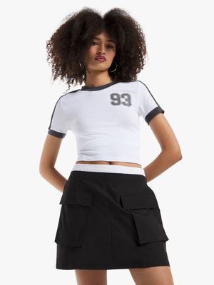 Women's Black Double Waisted A-Line Mini Skirt